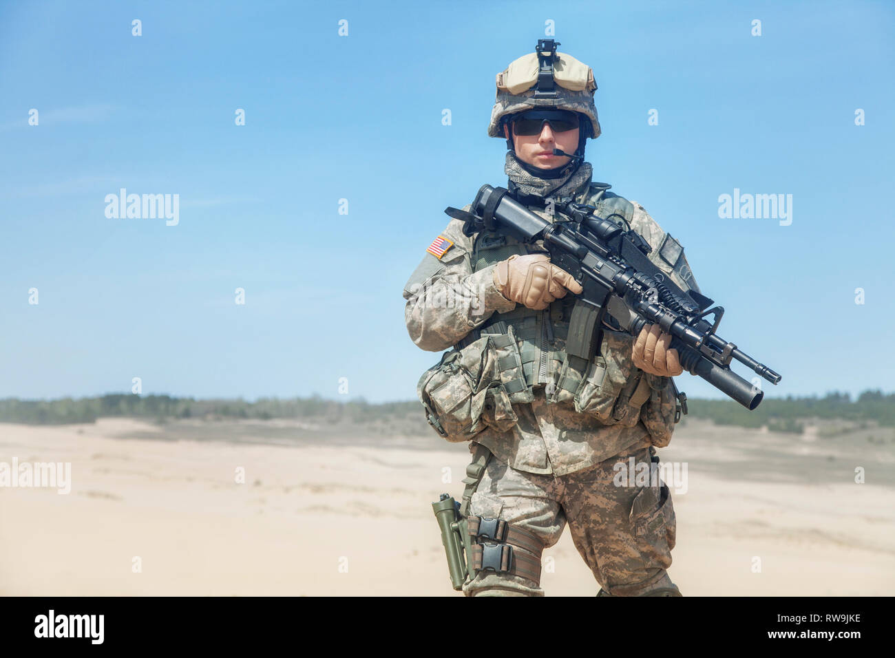 Portrait von United airborne Staaten Infanterie Corporal mit Gewehr. Stockfoto