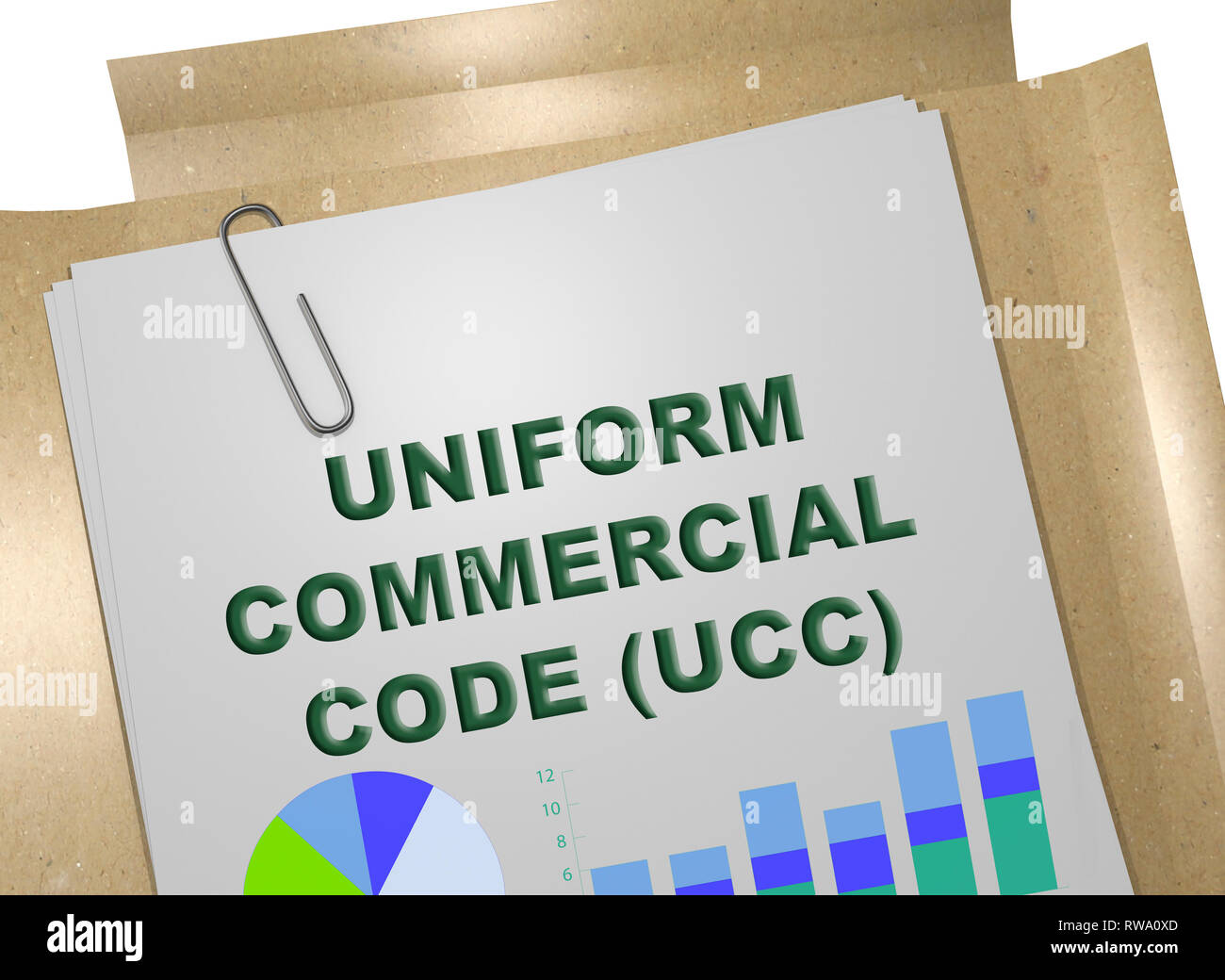 3D-Darstellung der bilateralen Uniform Commercial Code (UCC) Titel auf Business Document Stockfoto