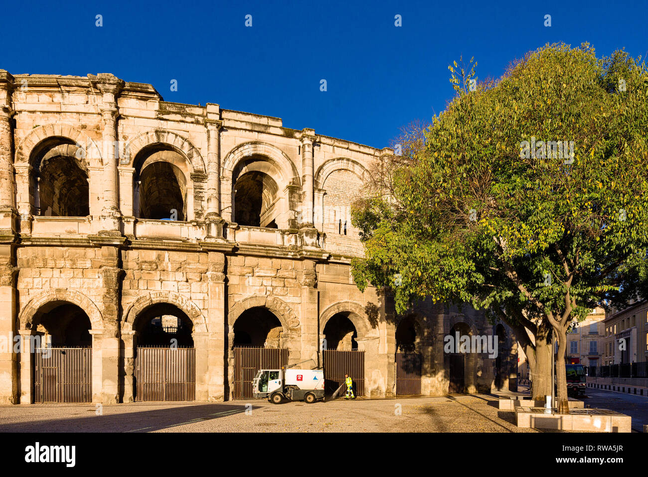 Details der Alten Römischen Amphitheater in Nimes, Frankreich Stockfoto