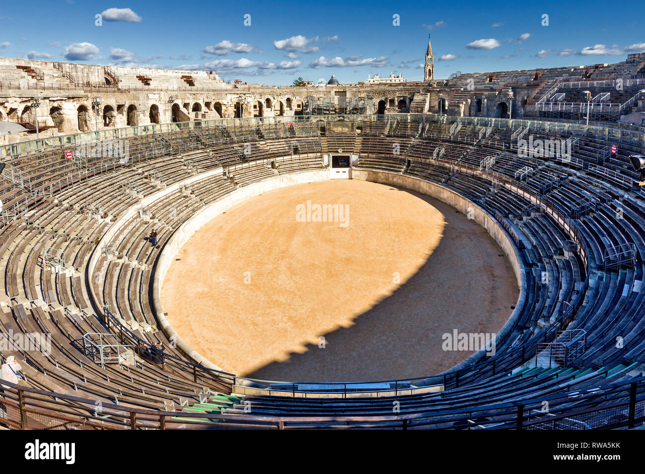 Antike Arenen, historischen Römischen Amphitheater, in Nîmes, Provence, Frankreich Stockfoto