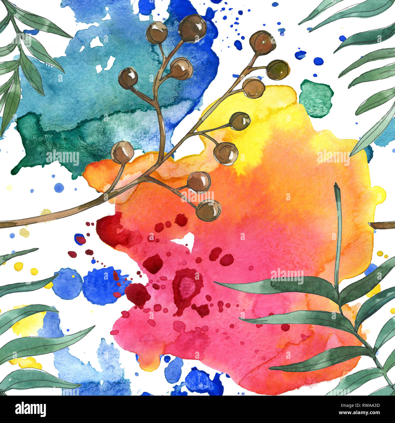 Exotischen tropischen hawaiischen Sommer. Palm Beach Baum Blätter. Aquarell Abbildung. Aquarell Zeichnung mode Aquarelle isoliert. Nahtlose backgro Stockfoto