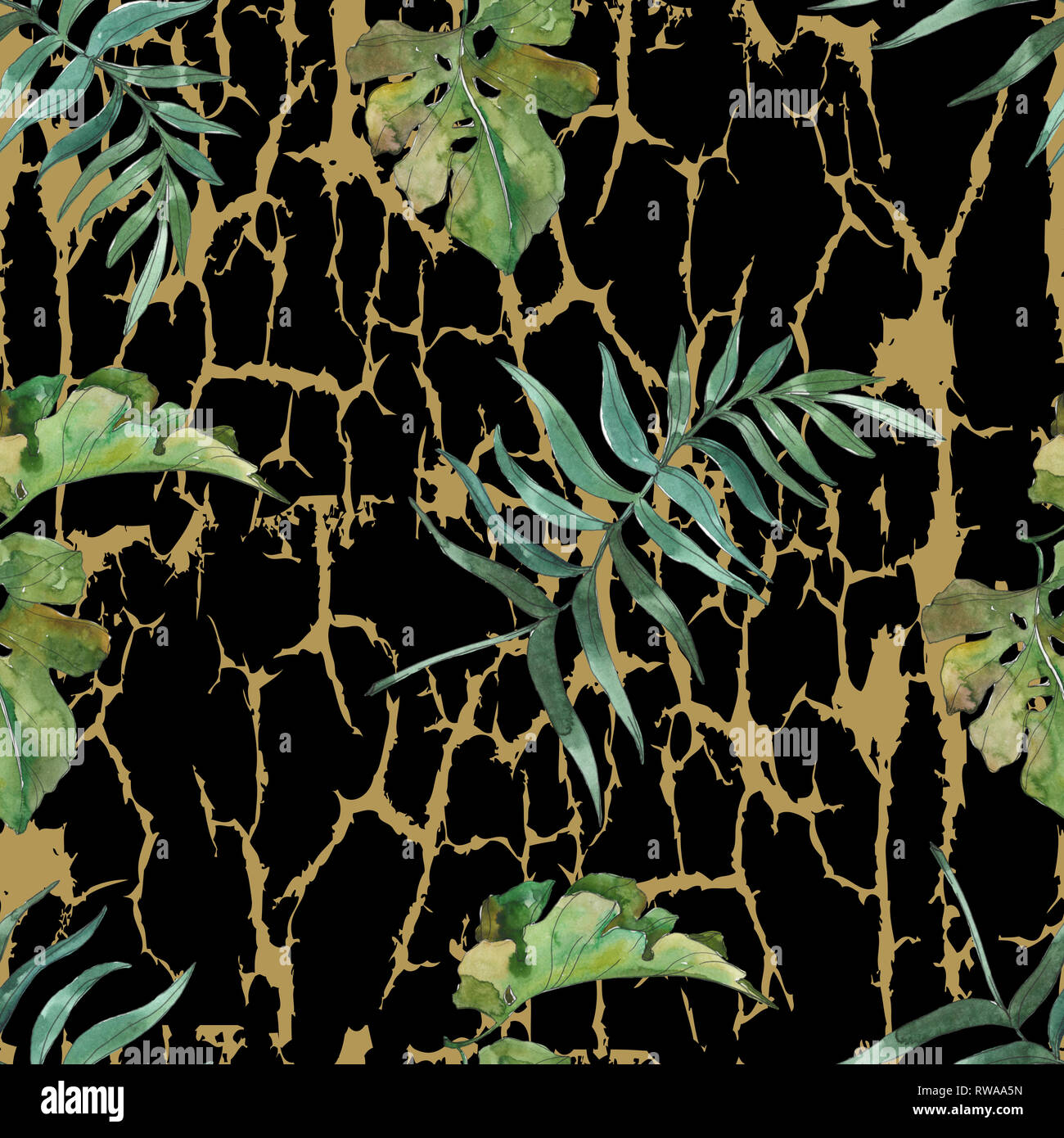 Exotischen tropischen hawaiischen Sommer. Palm Beach Baum Blätter. Aquarell Abbildung. Aquarell Zeichnung mode Aquarelle isoliert. Nahtlose backgro Stockfoto