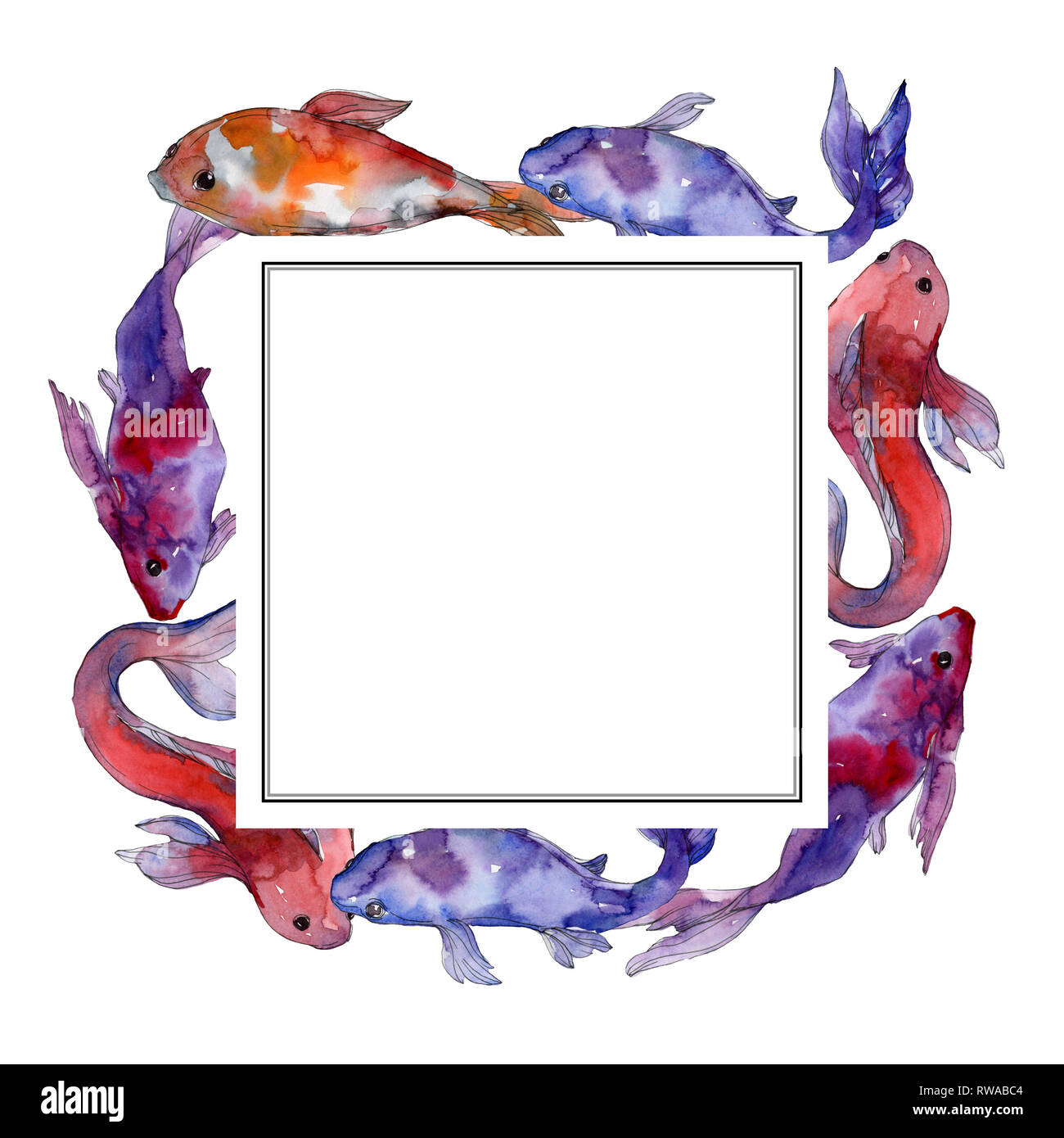 Aquatische Unterwasser tropische Fische. Rotes Meer und exotische Fische drinnen: Goldfisch. Aquarell Hintergrund Abbildung. Aquarell Zeichnung Mode Stockfoto
