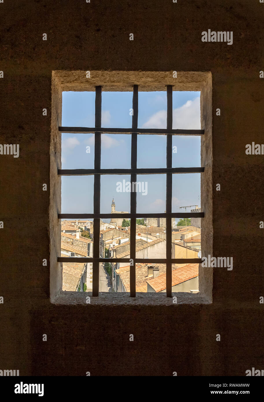 Architektonische Detail einer Gemeinde namens Aigues-Mortes in Frankreich Stockfoto