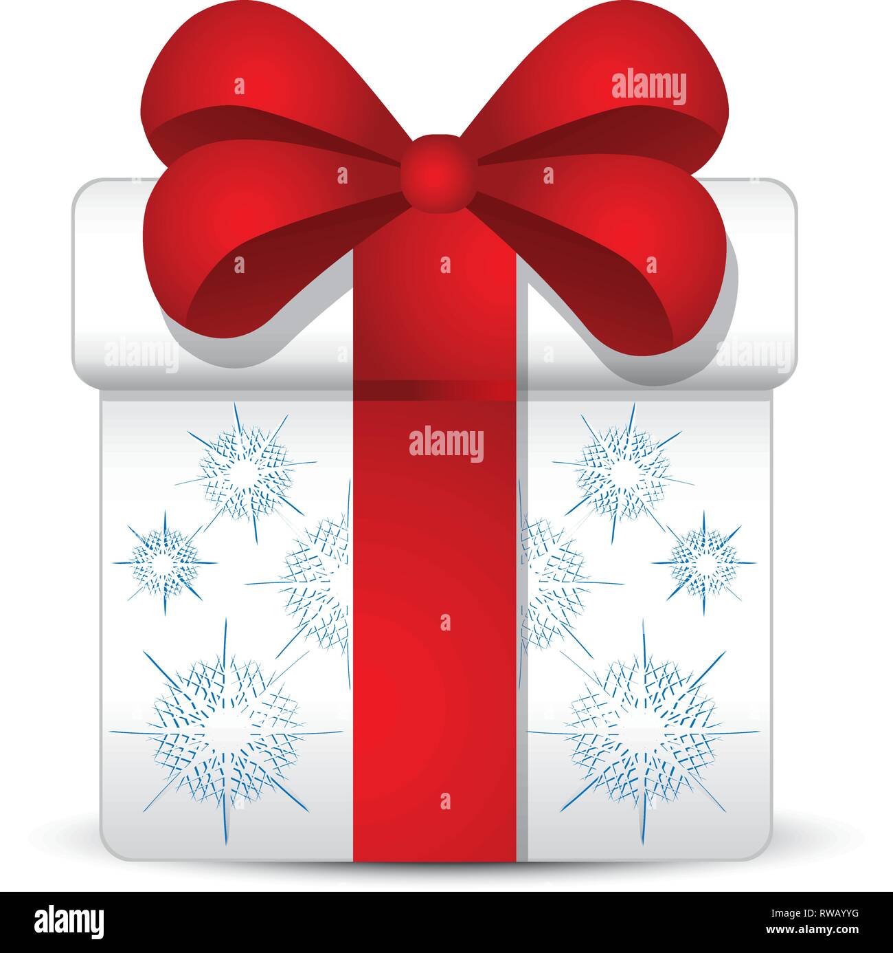 Weiß Geschenkbox mit Schneeflocken und Red Ribbon, Vector Illustration Stock Vektor