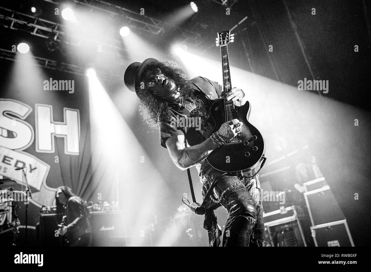 Norwegen, Oslo - Februar 27., 2019. Die Amerikanischen Musiker und Gitarrist Slash führt ein Live Konzert mit Myles Kennedy & die Verschwörer auf Sentrum Scene in Oslo. (Foto: Gonzales Foto - Terje Dokken). Stockfoto