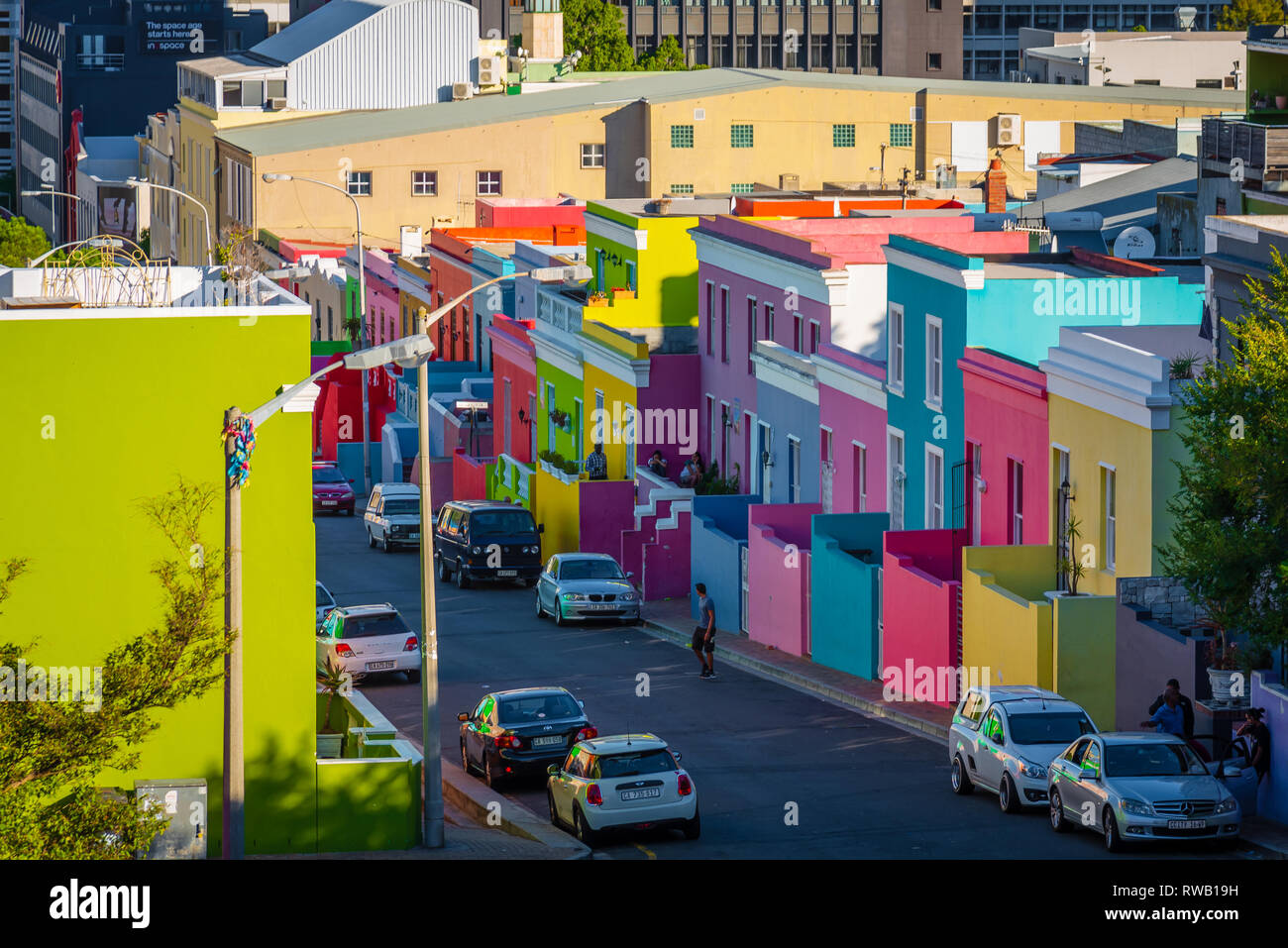 Die farbigen Häuser von Bo-Kaap, Kapstadt, Südafrika Stockfoto