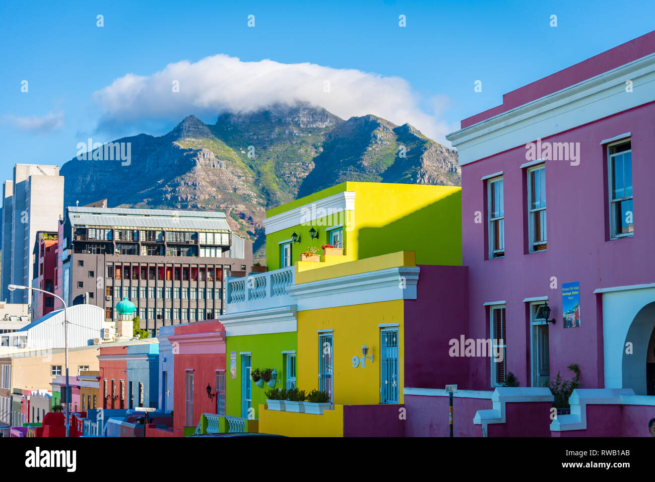 Die farbigen Häuser von Bo-Kaap, Kapstadt, Südafrika Stockfoto