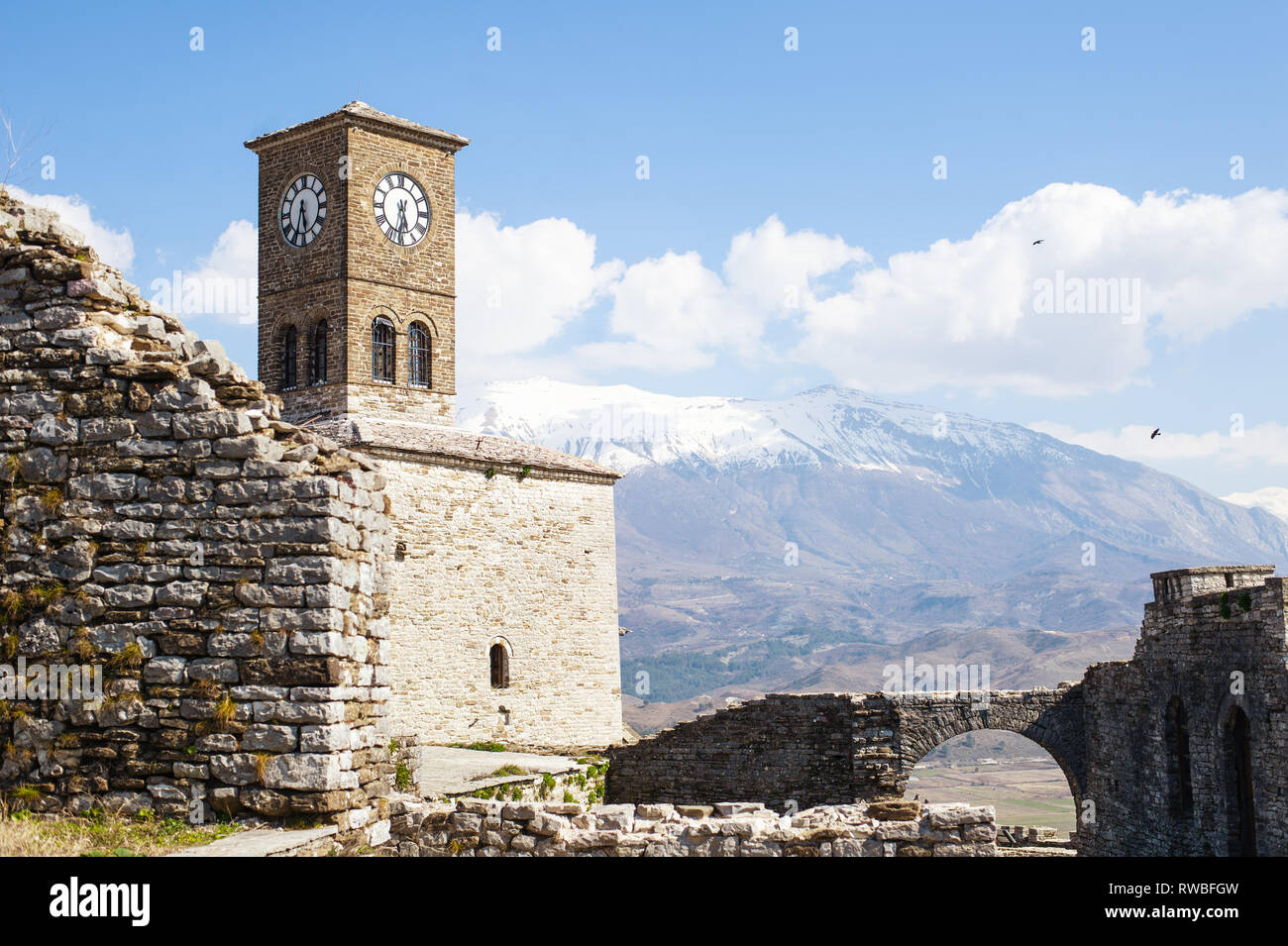 Turm der Burg in Gjirokastra Stockfoto