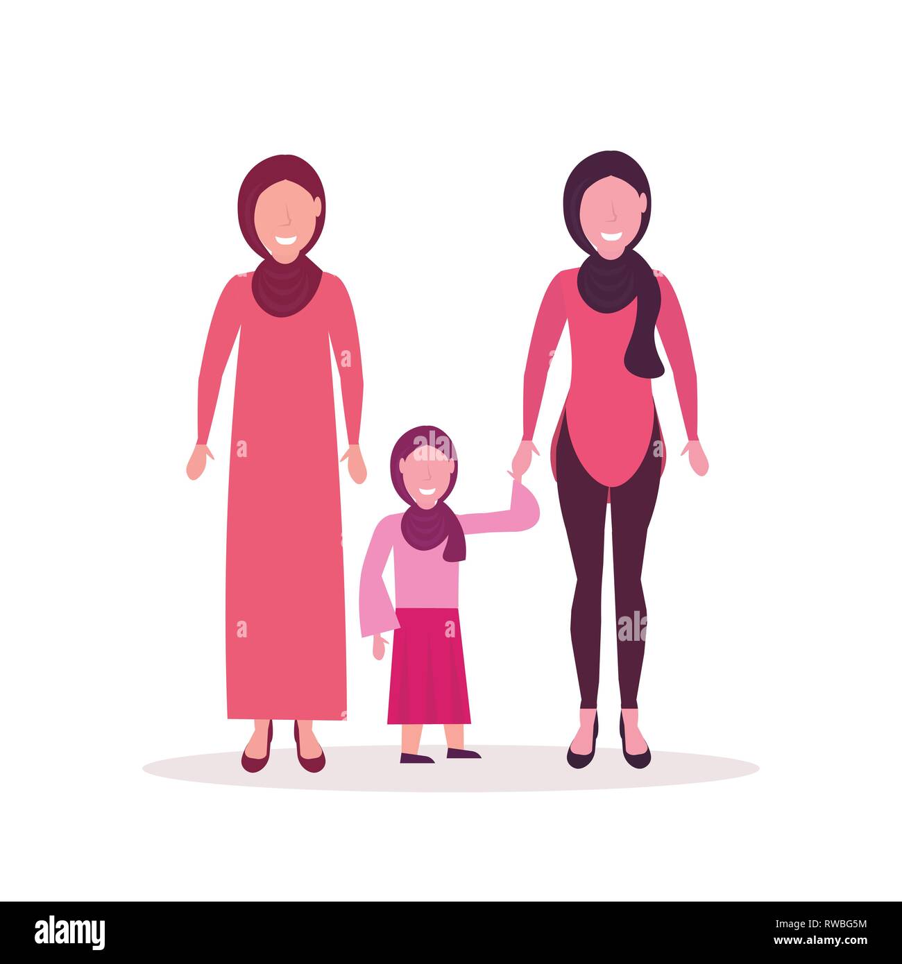 Drei Generationen arabische Frauen im hijab Gemeinsam muslimischen weibliche Charaktere voller Länge flach Stock Vektor