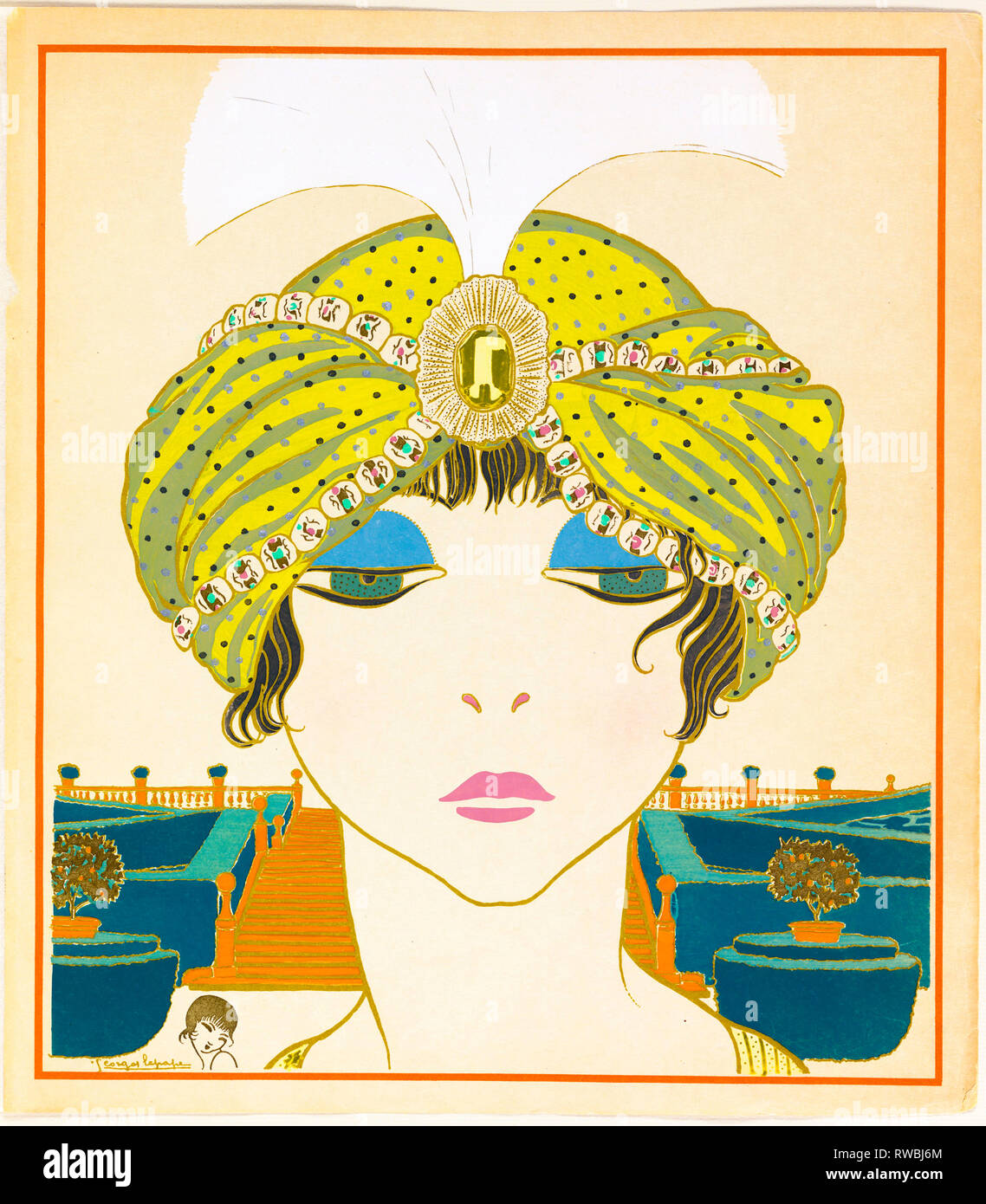 Buchillustration, Artikel von Paul Poiret aus der Sicht von Georges Lepape, Woman in a Turban, Art déco, 1911 Stockfoto