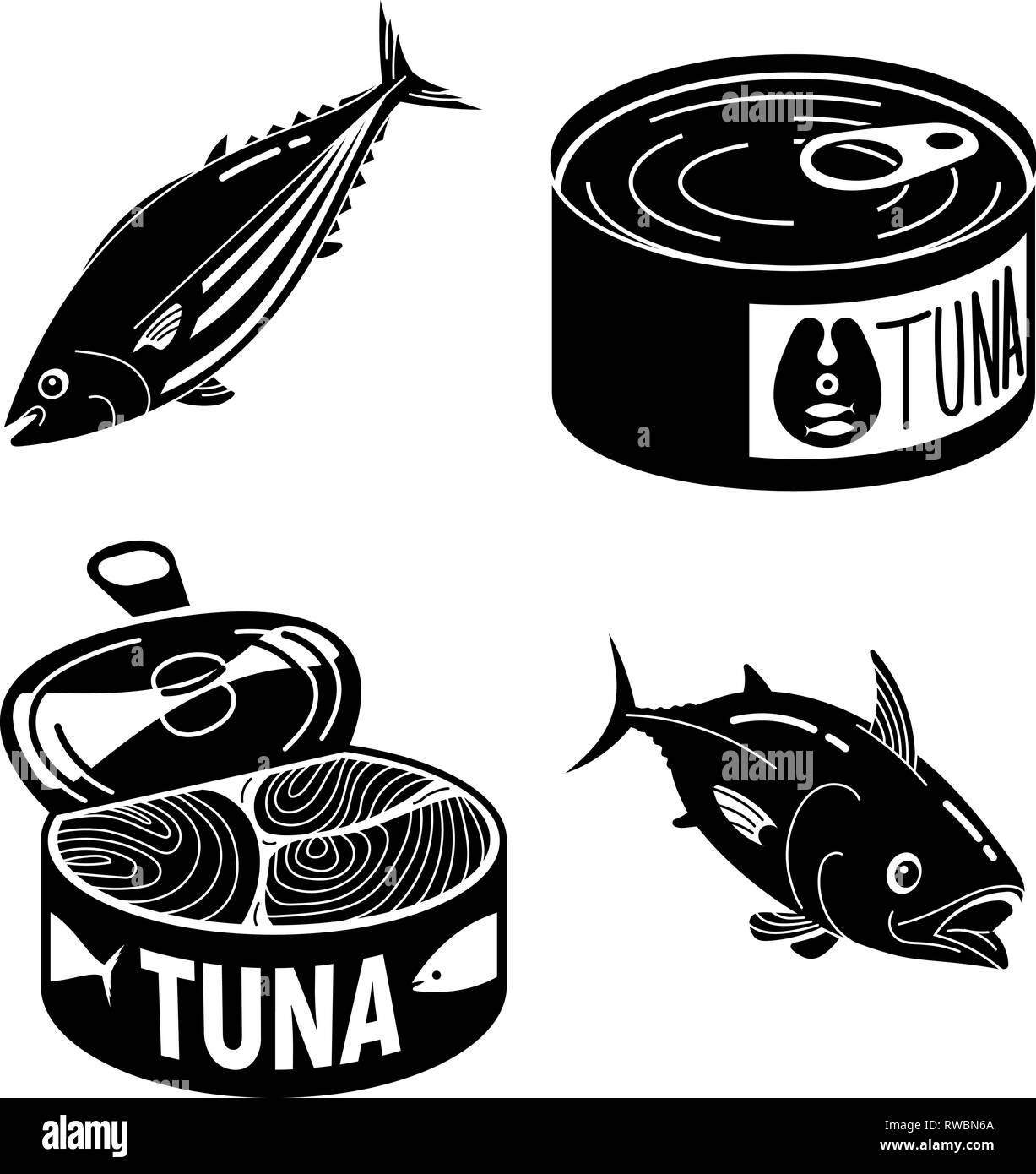 Thunfisch Symbole gesetzt, einfachen Stil Stock Vektor