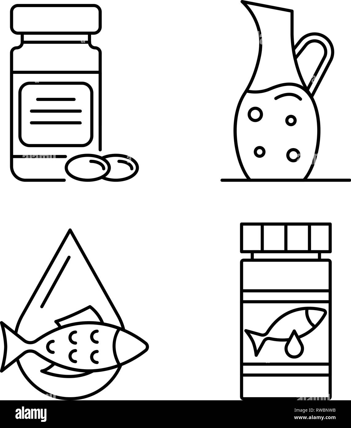 Fischöl Symbole gesetzt, outline Style Stock Vektor