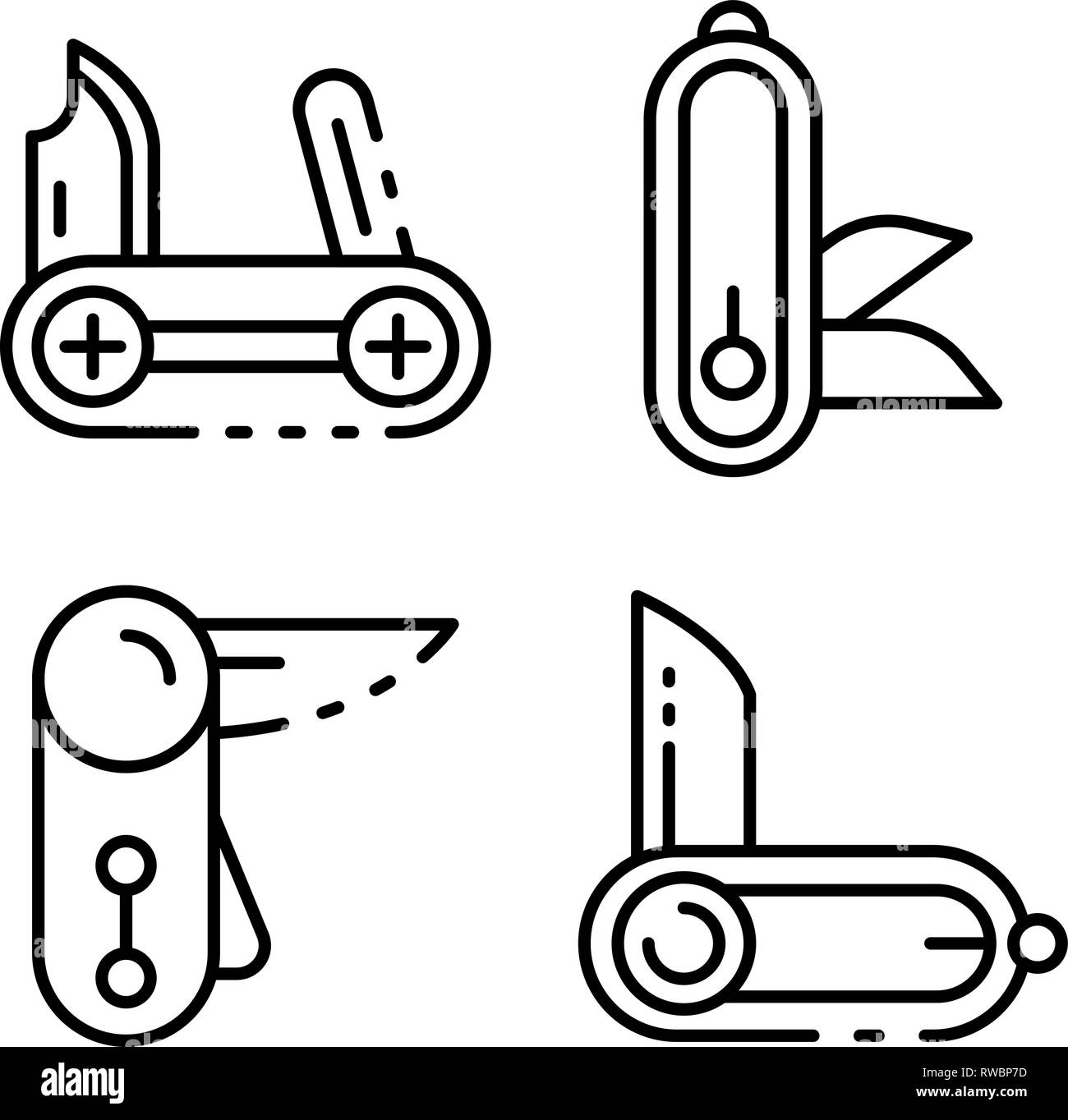 Taschenmesser Symbole gesetzt, outline Style Stock Vektor