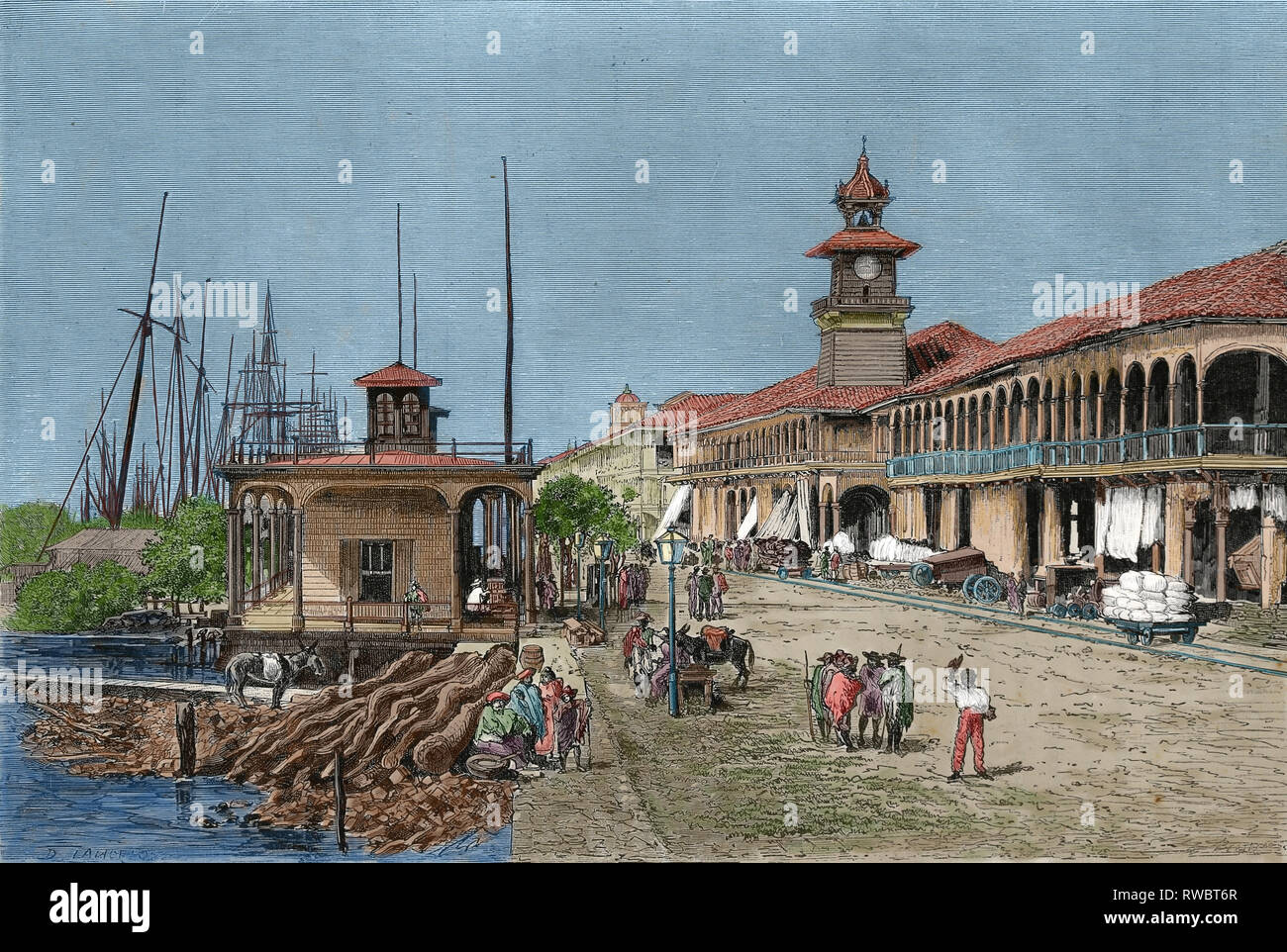 Amerika. Ecuador. Guayaquil. Guayas Thonon-les-Bains. Reise in den Amazonas und die Bergketten, die von C. Wiener. Gravur, 1879-1882. Stockfoto