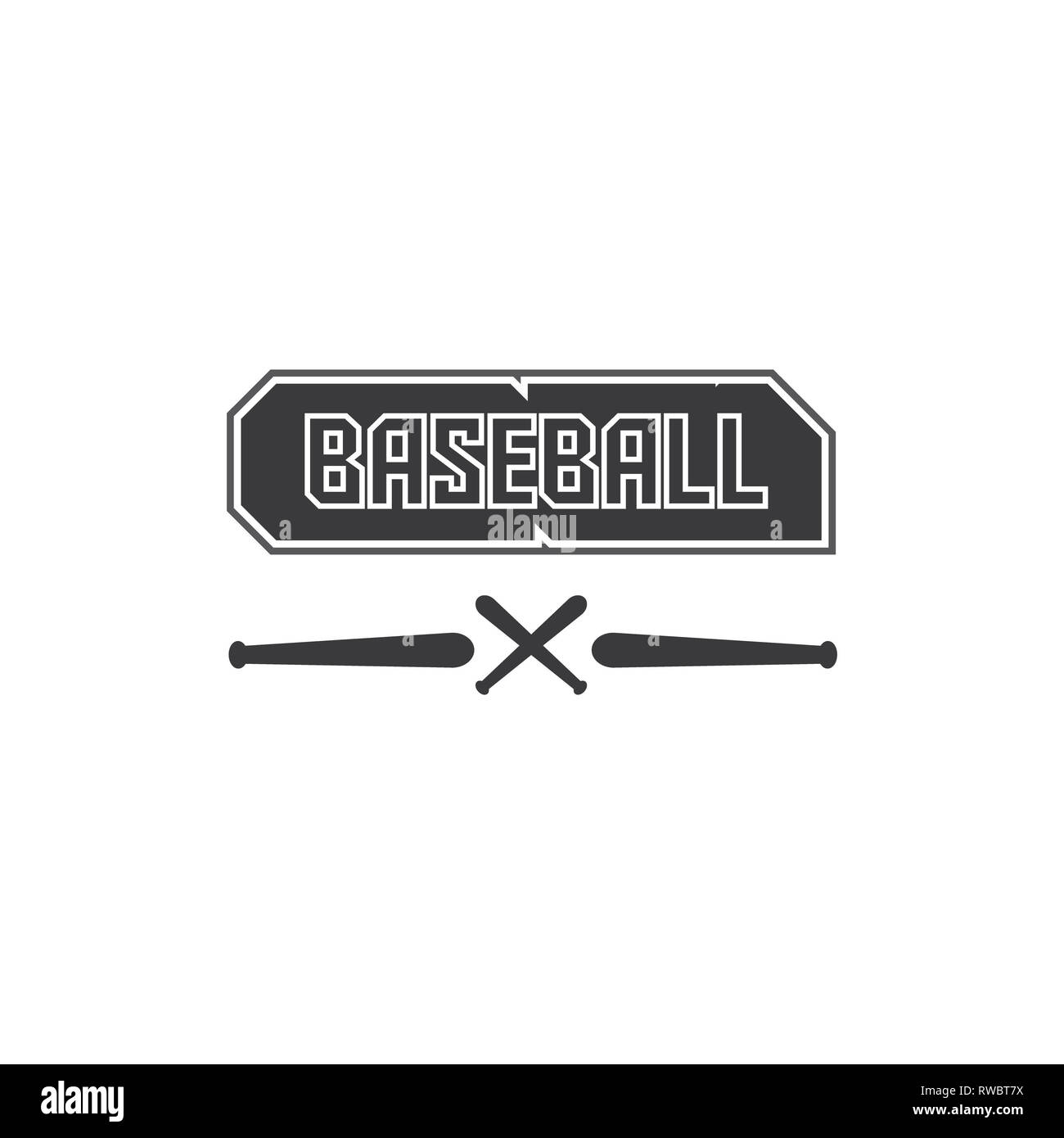 Vector Illustration von Baseball schwarz Logo Text in Schwarz und Abbildung eines Baseball stick Stockfoto