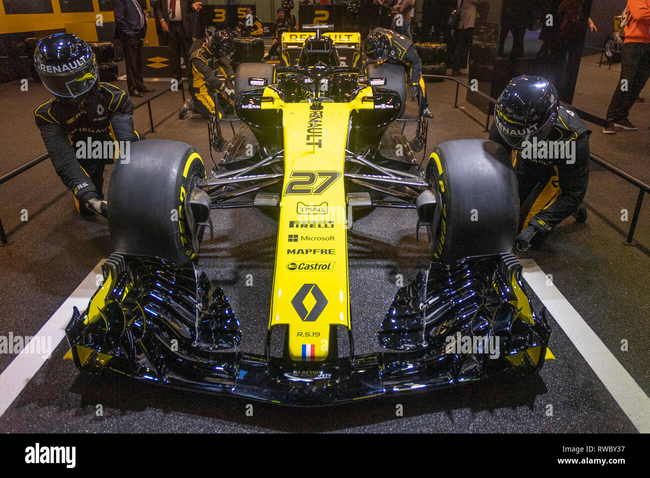 Genf, Schweiz. 5. März, 2019. Das Renault F1 an der Presse Tage der 89. internationalen Automobilsalon in Genf präsentiert. Quelle: Eric Dubost/Alamy leben Nachrichten Stockfoto