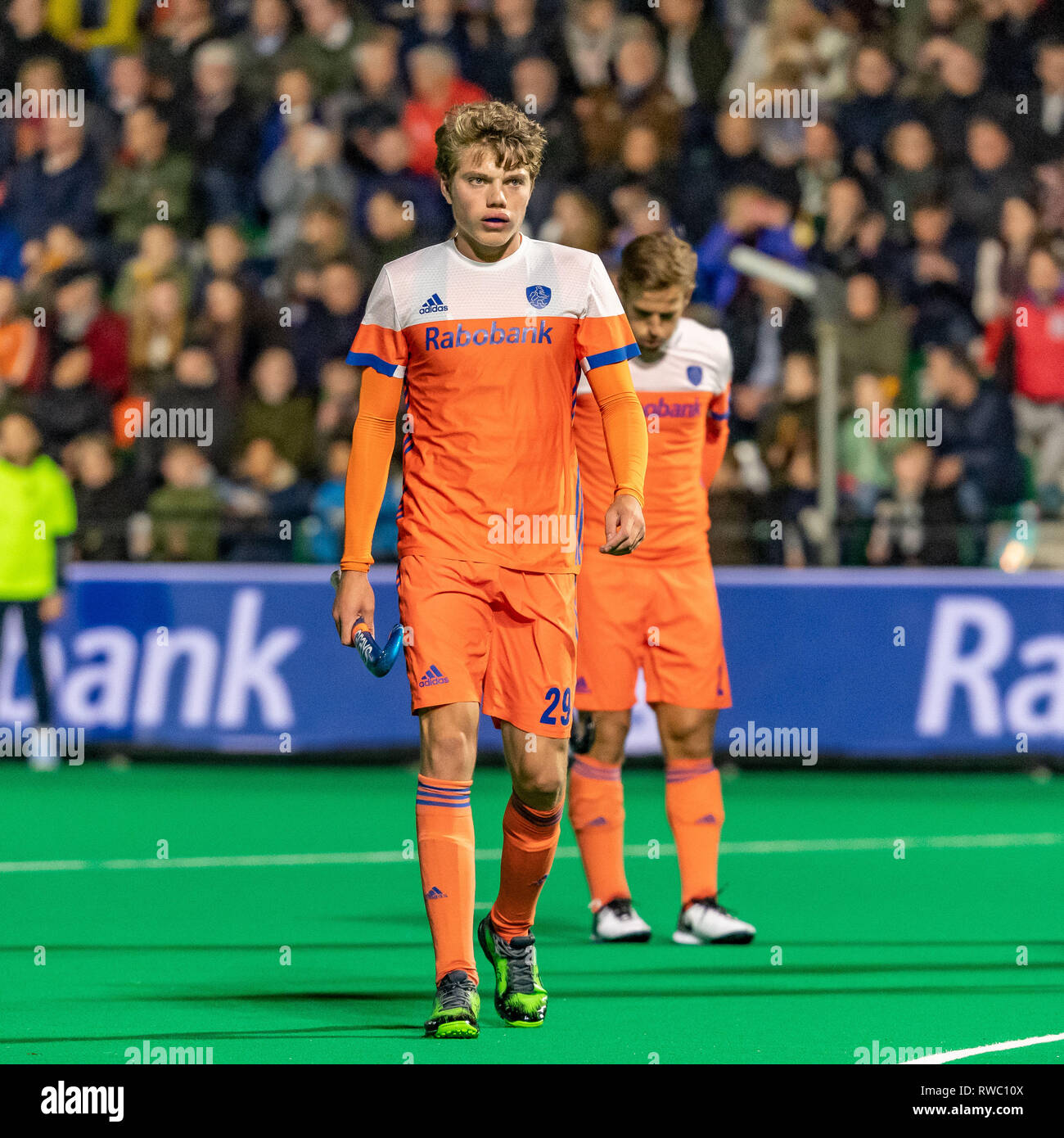 ROTTERDAM, 05-03-2019, Hockey Pro League 2019 Männer. Veranstaltungsort: HC Rotterdam. Derck de Vilder nach dem verlorenen Spiel zwischen den Niederlanden vs Deutschland enttäuscht. Stockfoto