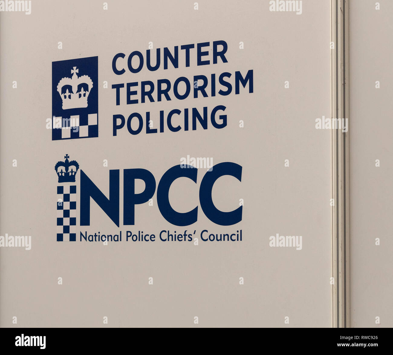 London, 6. März 2019 Sicherheit und Counter Terror Expo 2019 in Olympia London Terrorismusbekämpfung Polizeiarbeit signage Credit: Ian Davidson/Alamy leben Nachrichten Stockfoto