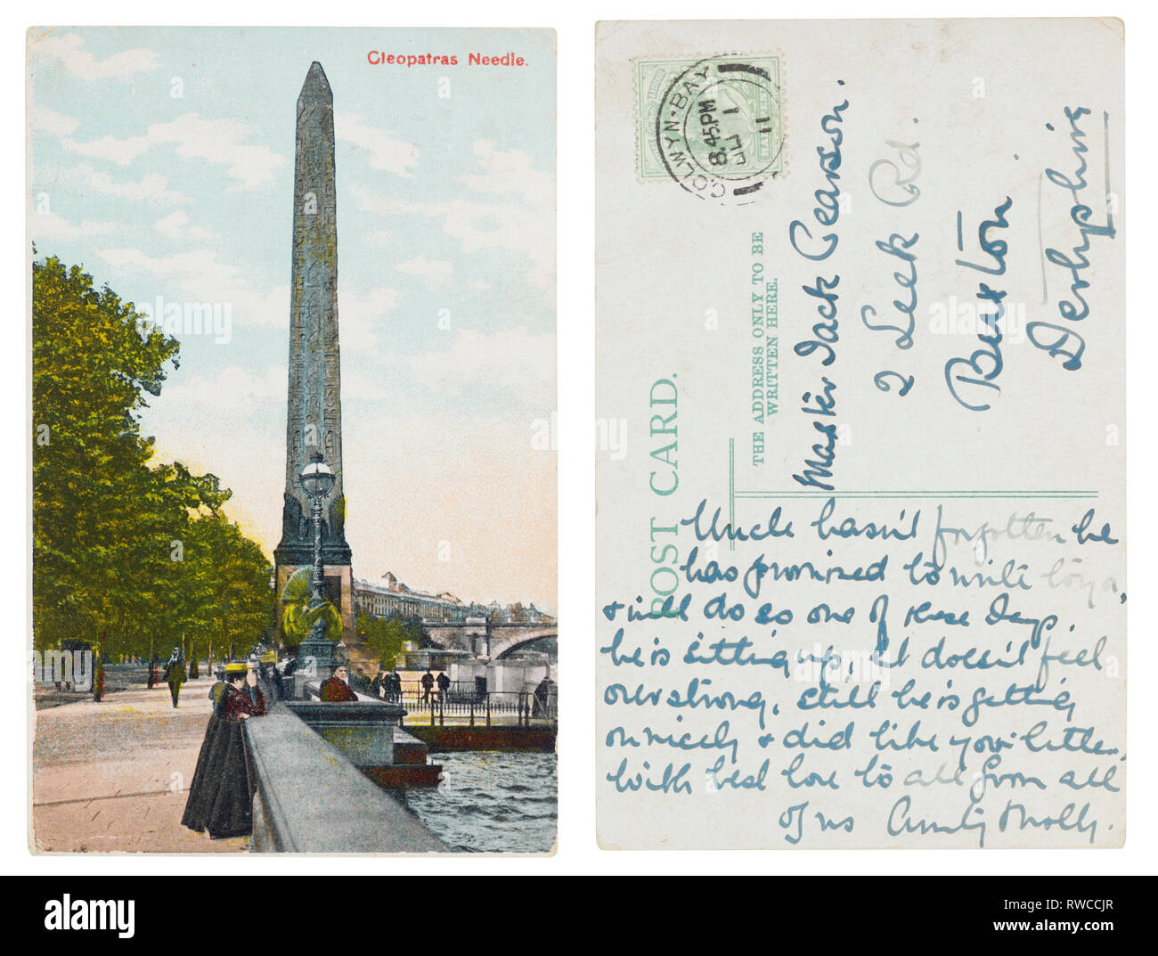 Postkarte von Kleopatras Nadeln gepostet von Colwyn Bay zu Buxton 1911 Stockfoto