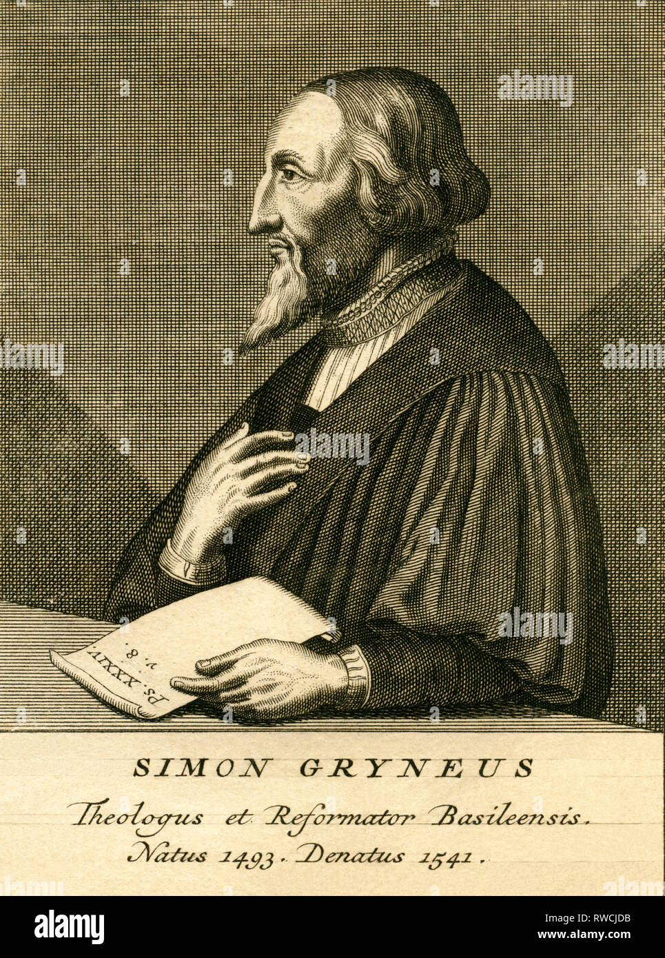 Simon Grynaeus, Theologe, Kupferstich um 1750, Artist's Urheberrecht nicht gelöscht werden Stockfoto