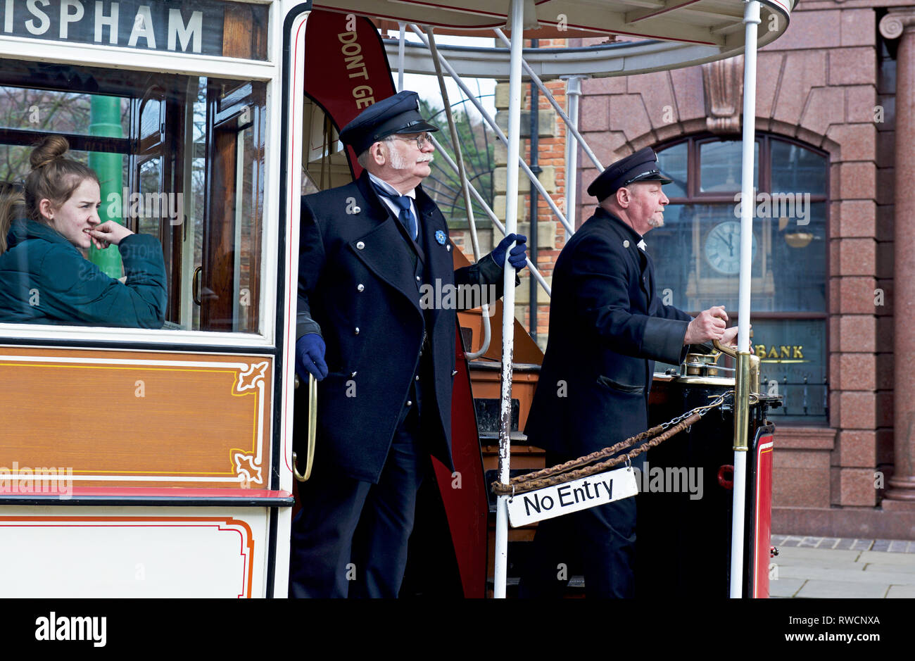 Straßenbahn an Beamish Museum, Co Durham, England Großbritannien Stockfoto