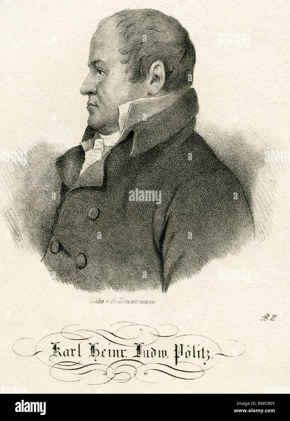 Karl Heinrich Ludwig Pölitz, Historiker, Lithographie aus dem Buch: 'Saxonia - Museum für Sächsische Vaterland', Lithographie von Fr. Zimmermann, um 1840., Additional-Rights - Clearance-Info - Not-Available Stockfoto