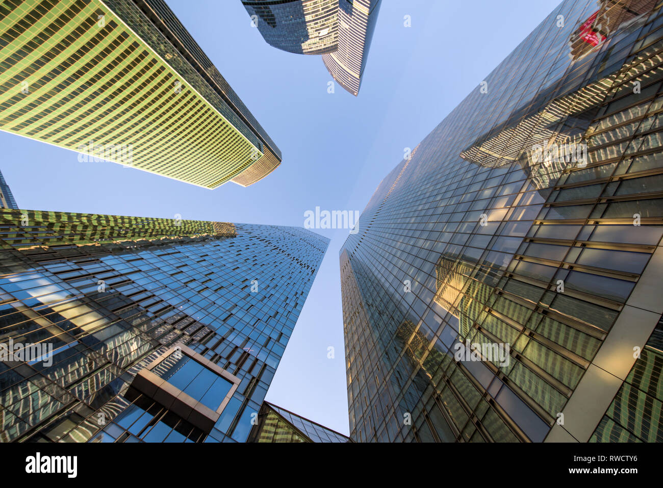 International Business Center Moskau Stadt Blick von Unten nach Oben Stockfoto