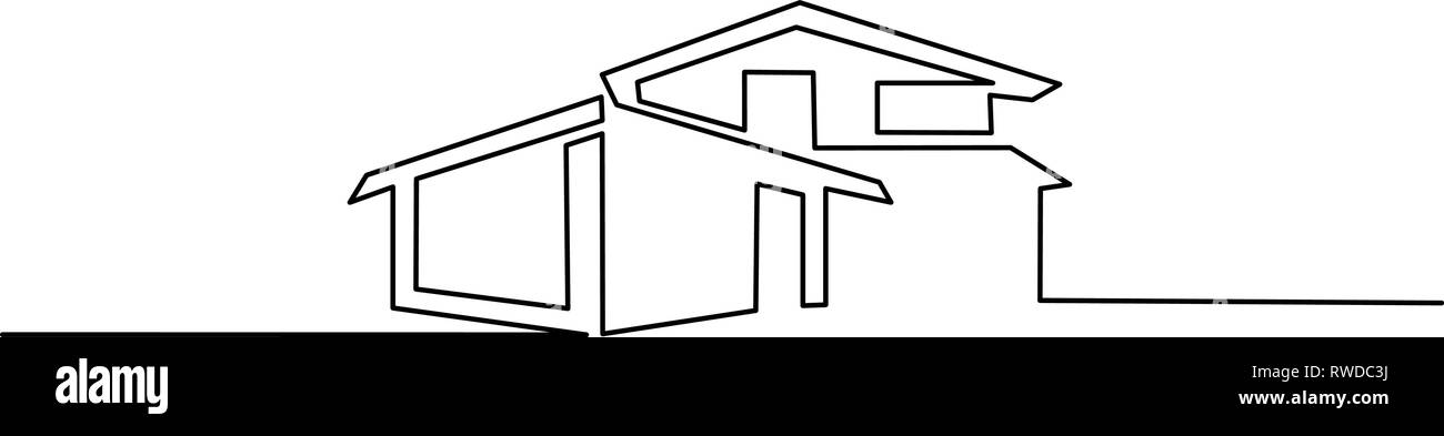 Kontinuierliche eine Linie zeichnen. Modernes Haus, Gebäude, Wohngebäude Konzept, Logo, Symbol, Bau Vector Illustration Stock Vektor