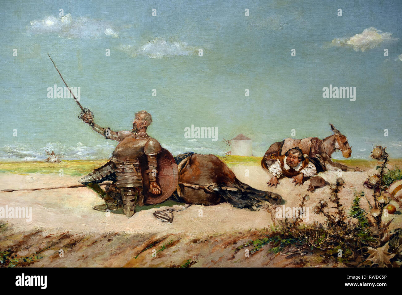 Don Quixote - Abenteuer mit der Männer aus Yanguas 1888 von Jose Nido Navas (1860-1912) Spanien, Spanisch. (Die geniale Hidalgo Don Quixote von La Mancha Miguel de Cervantes. Cervantes erstellt eine fiktive Herkunft für die Geschichte nach einem Manuskript von der erfundenen Maurischen Historiker, Cide Hamete Benengeli.) Stockfoto