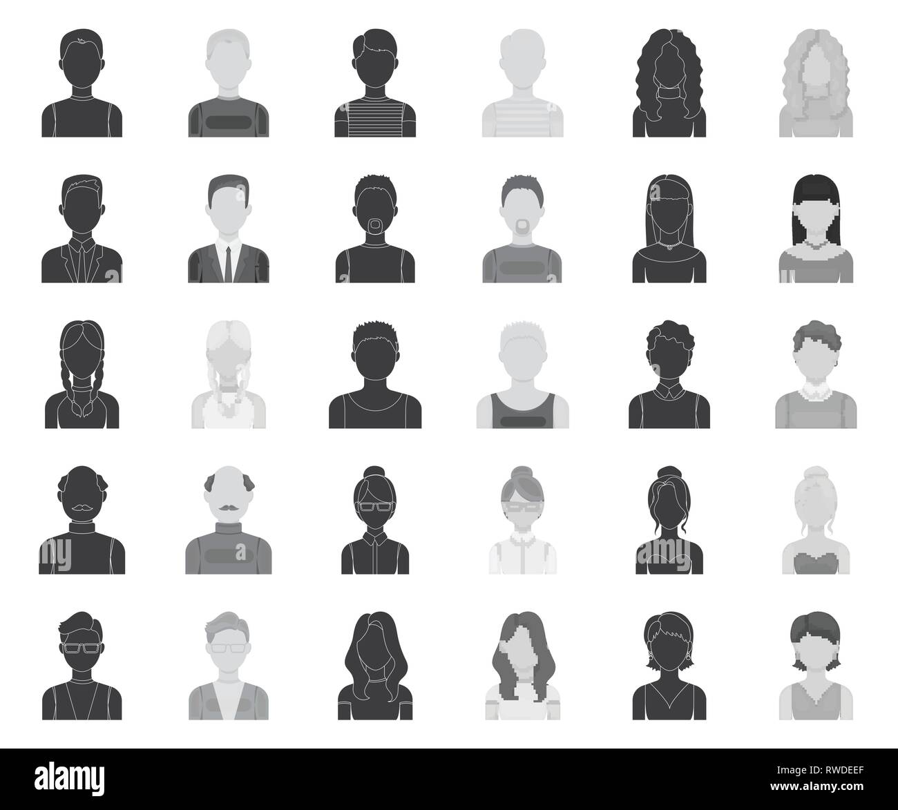 Aussehen, Kunst, Athlet, Avatar, Glatze, Bart, schwarz, monochrome, Junge, Sammlung, Design, Kleid, Gesicht, Mimik, Mode, Mädchen, Gläser, Großvater, Großmutter, Frisur, Kopf, menschliche, Icon, Illustration, isoliert, Logo, Mann, Schnurrbart, Außen, Menschen, Personen, Portrait, Satz, Zeichen, Stiefvater, Stiefmutter, Stil, Symbol, Lehrer, Riegel, Benutzer, Vector, Web, Frau, Arbeiten, Vektor, Vektoren, Stock Vektor
