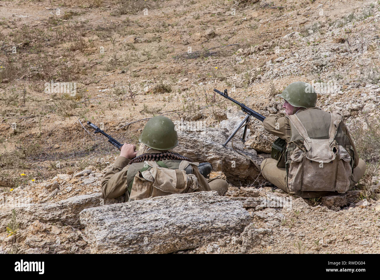 Eine sowjetische Spetsnaz Special Operations Group auf einer Mission. Stockfoto