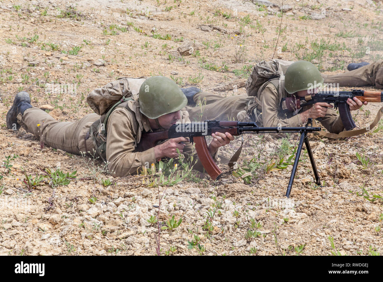 Sowjetische Spetsnaz Special Operations Group auf einer Mission. Stockfoto