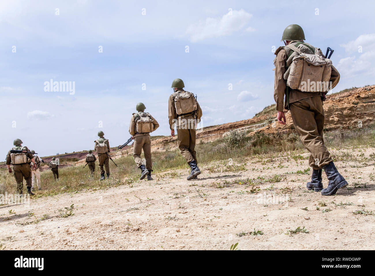 Eine sowjetische Spetsnaz Special Operations Group auf einer Mission. Stockfoto