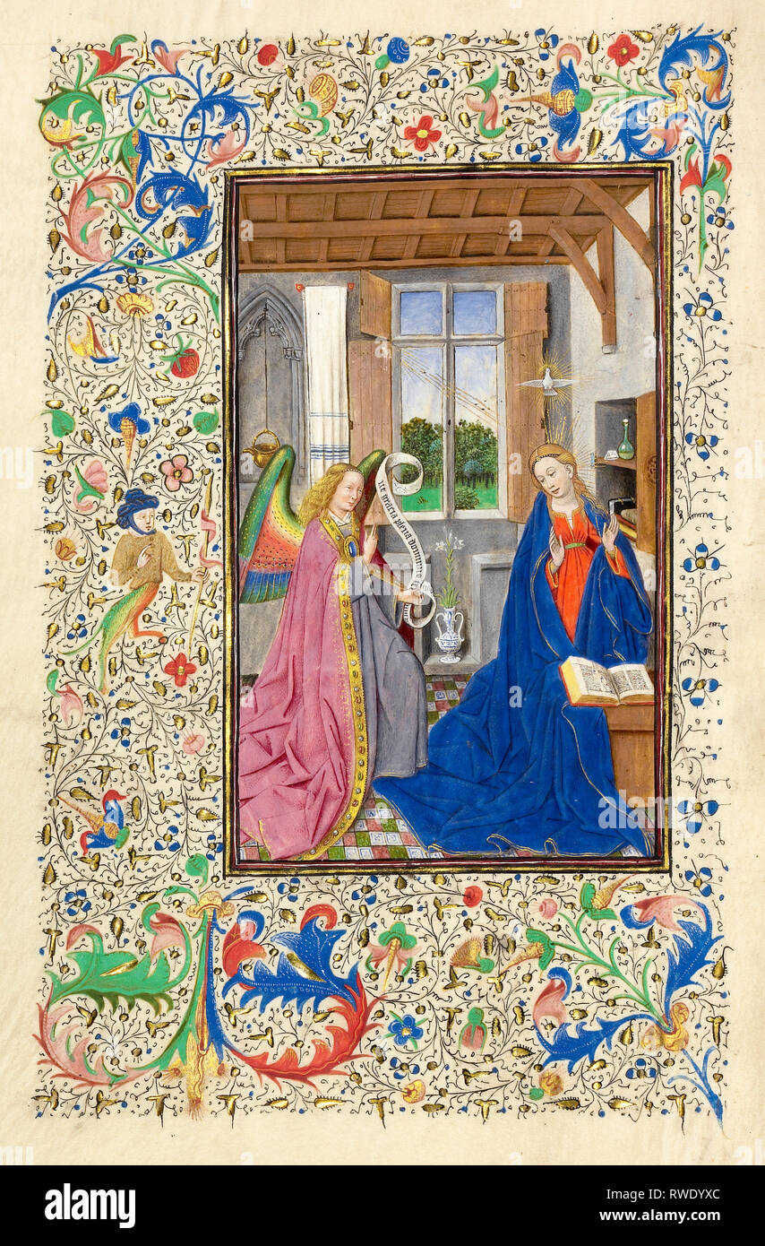 Die Verkündigung; Master Der llangattock Stunden (Flämisch, aktiv 1450 - 1460), Willem Vrelant (Flämisch, gestorben 1481, aktiv 1454 - 1481); Gent Stockfoto