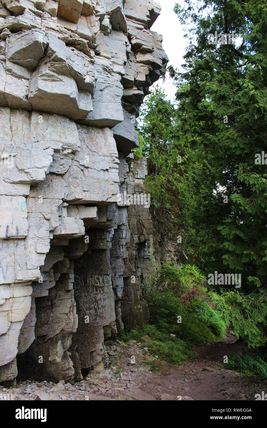 Graffiti Auf Kalkstein Klippen Auf Eagle Trail In Einem Wald