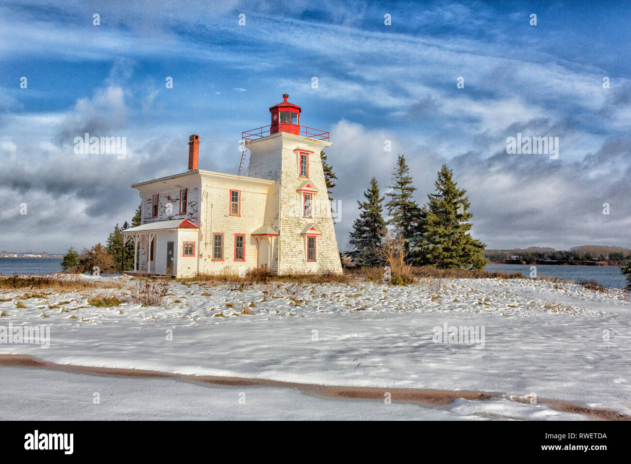 Blockhaus Leuchtturm, Rocky Point. Prince Edward Island, Kanada Stockfoto