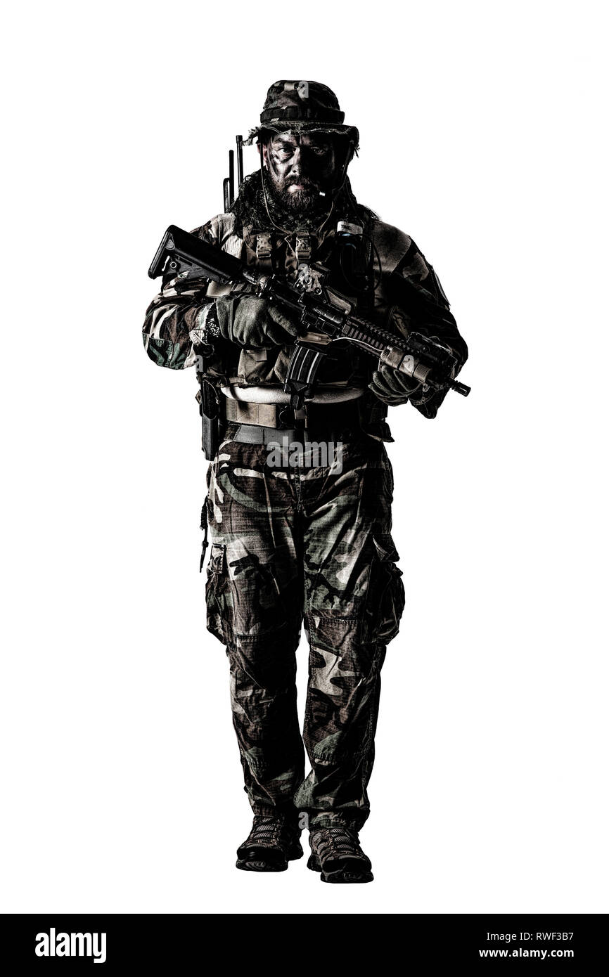 Us-Special Forces Soldaten tragen Jungle warfare Uniform. Stockfoto