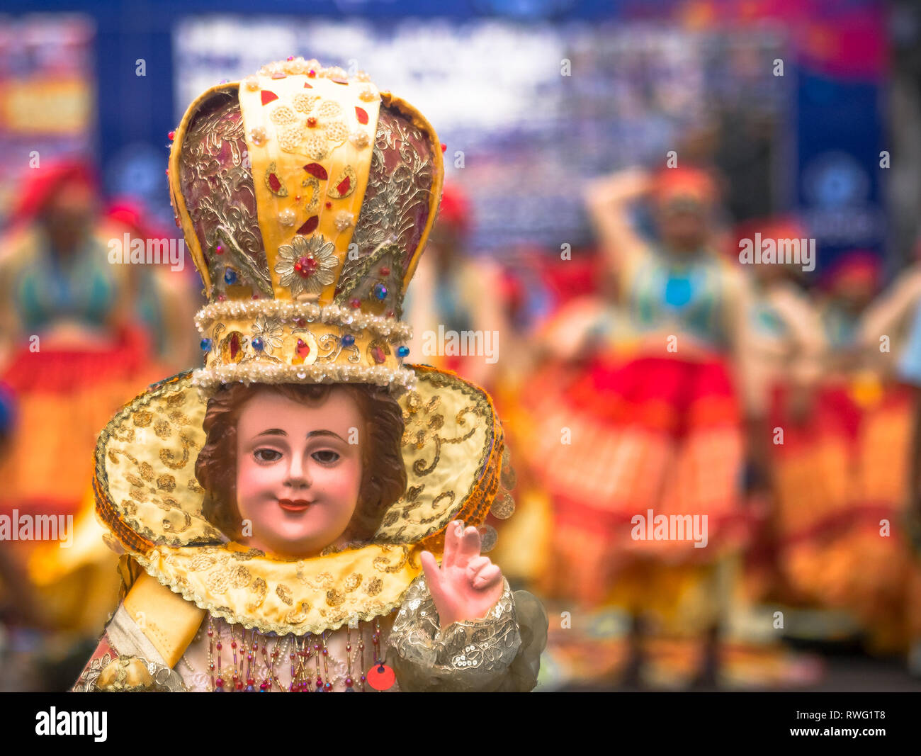 Santo Nino Idol Closeup - Dinagyang Festival, Iloilo - Philippinen Stockfoto