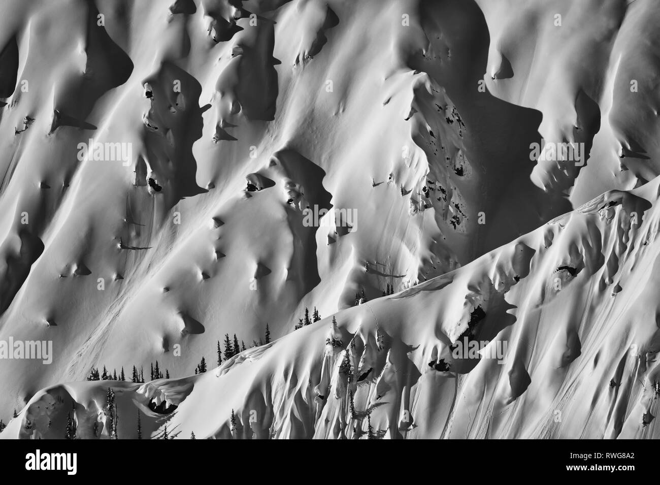 Texas Gipfel mit Schnee trieb, in Schwarz und Weiß, bei Retallack, BC, Kanada, Stockfoto