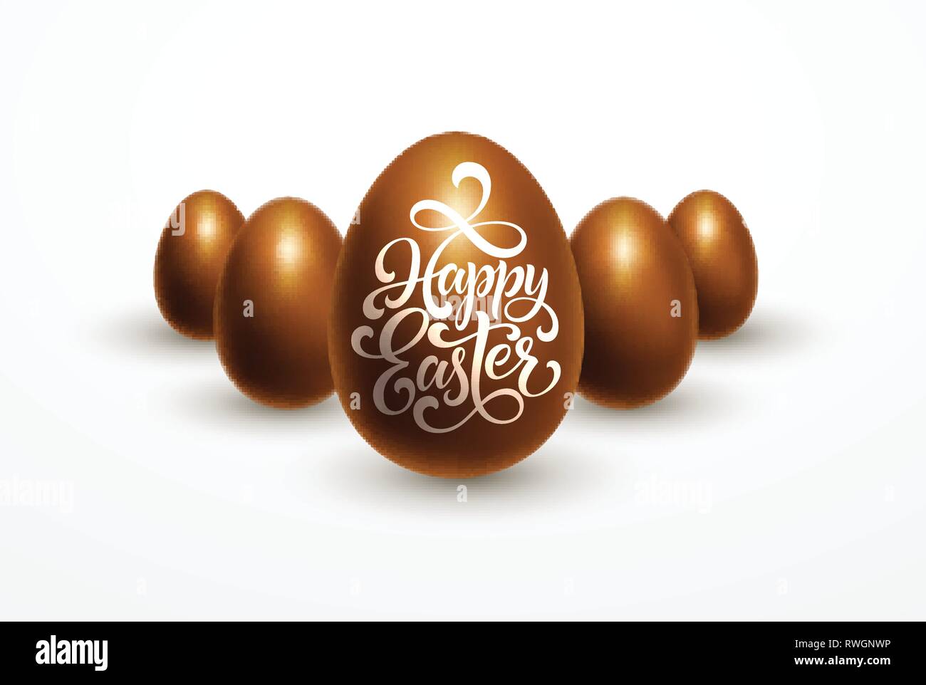 Ostern mit Schokolade Eier auf weißem Hintergrund mit Frohe Ostern Schrift isoliert. Vector Illustration Stock Vektor