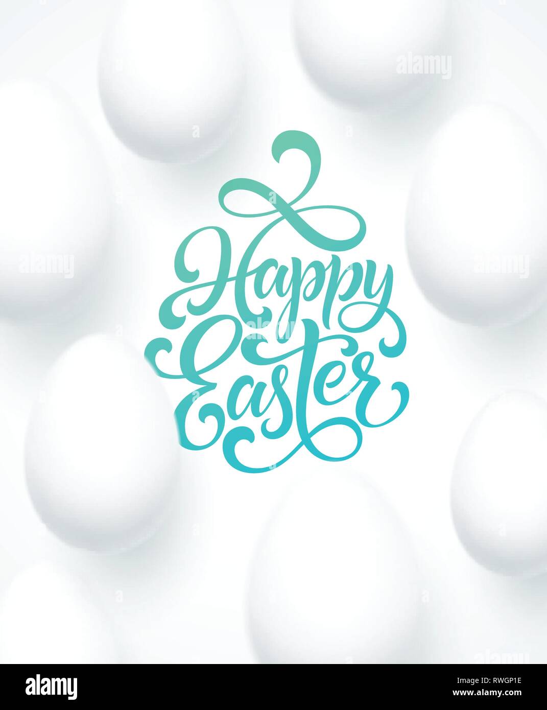 Happy Easter Egg Schriftzug auf dem blauen Hintergrund mit weißen Ei. Vector Illustration Stock Vektor