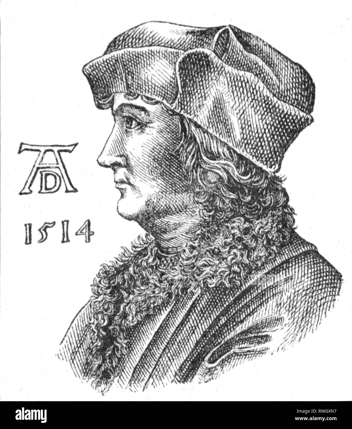 Dürer, Albrecht der Ältere, ca. 1427 - 1502, deutscher Goldschmied, Porträt, nach dem Kupferstich von Albrecht Dürer der Jüngere, 1514, Artist's Urheberrecht nicht geklärt zu werden. Stockfoto