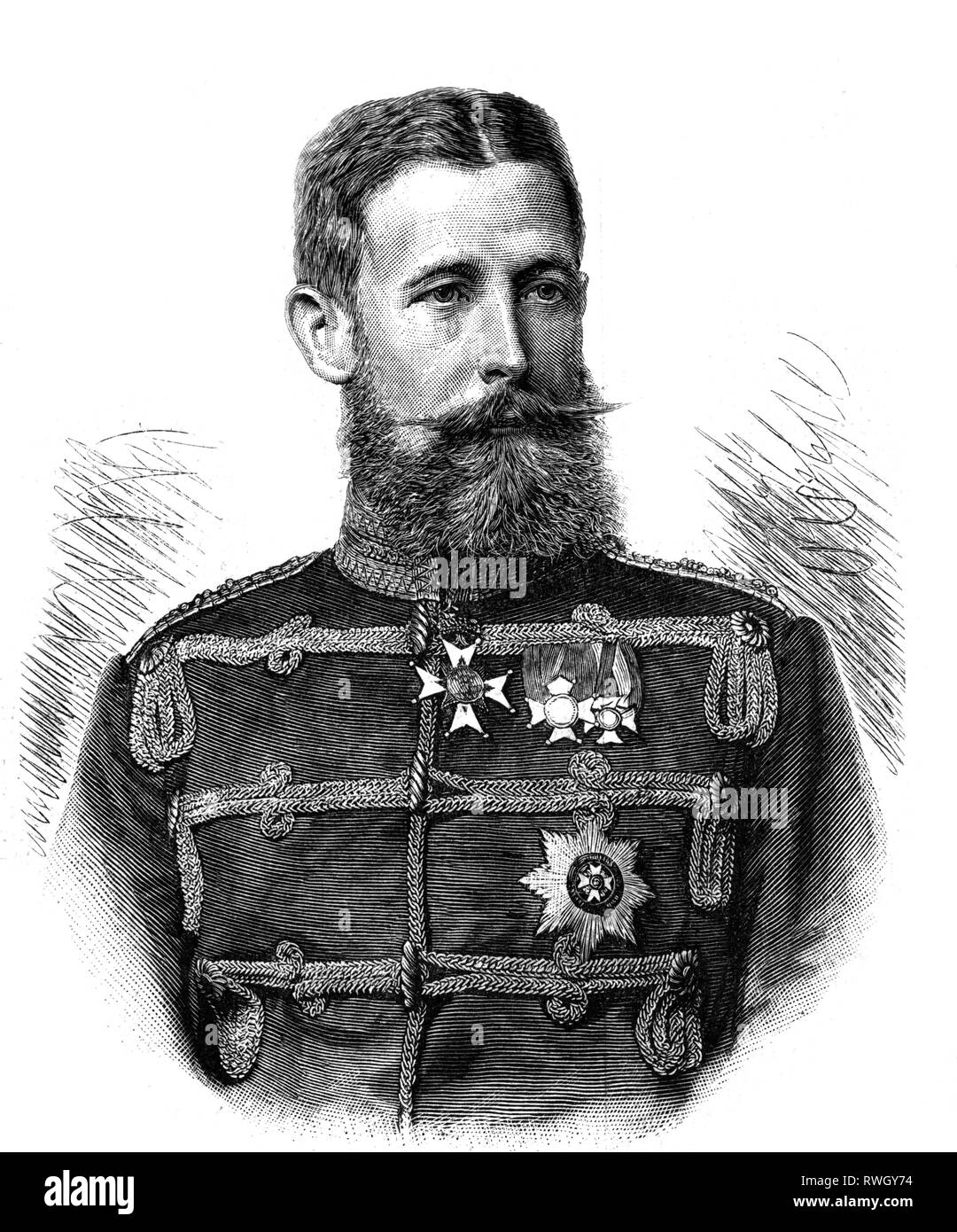 Adolf Wilhelm, 20.7.1859 - 9.7.1916, Prinz zu Schaumburg-Lippe, preußischer General, der Regent des Fürstentums Lippe-Detmold 1895 - 1897, halbe Länge, Holzstich 1890, Additional-Rights - Clearance-Info - Not-Available Stockfoto