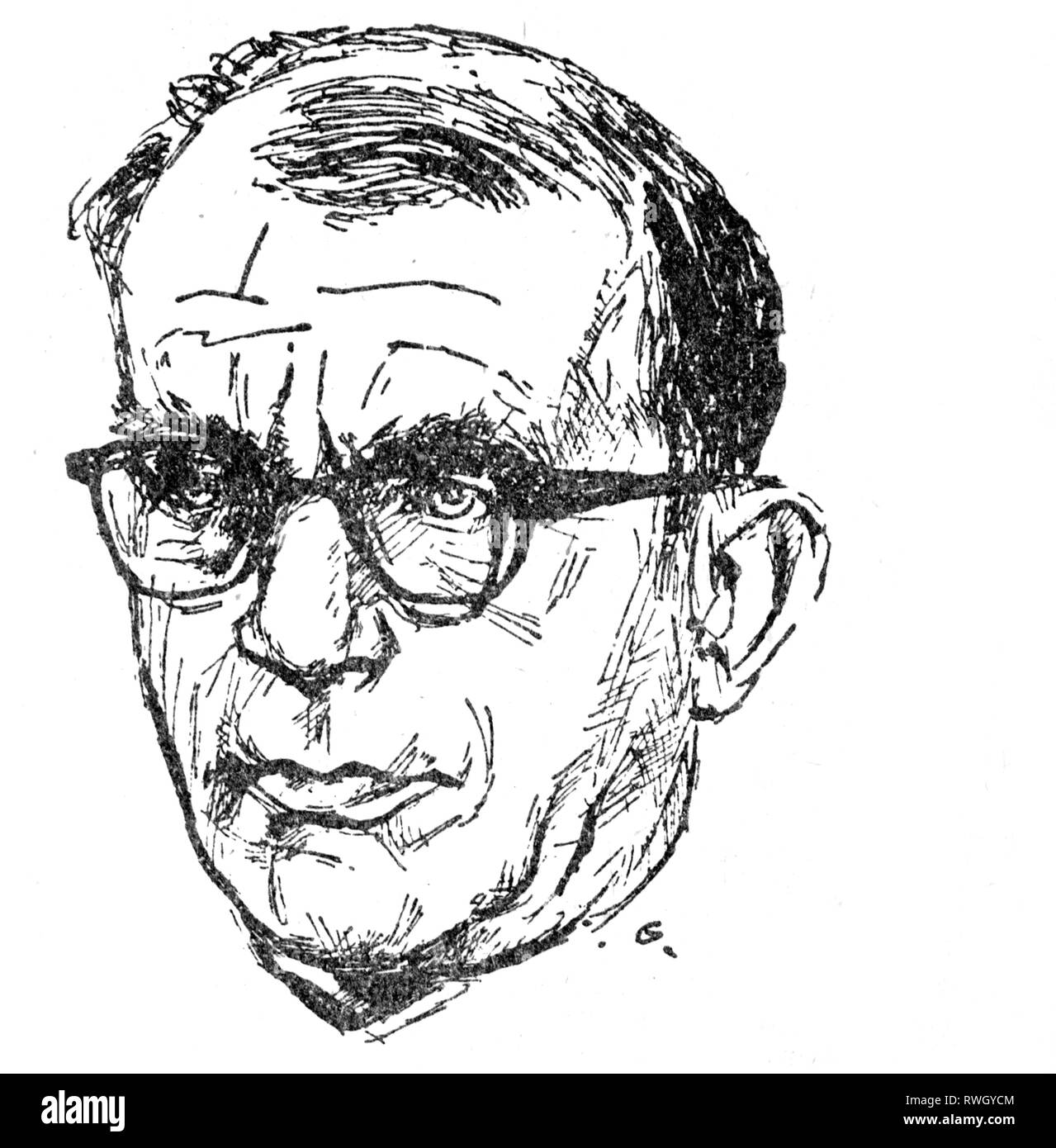 Weisenborn, Guenter, 10.7.1902 - 26.3.1969, deutscher Autor/Autorin und Mitglied des Widerstandes, Portrait, Zeichnung, 1956, Additional-Rights - Clearance-Info - Not-Available Stockfoto