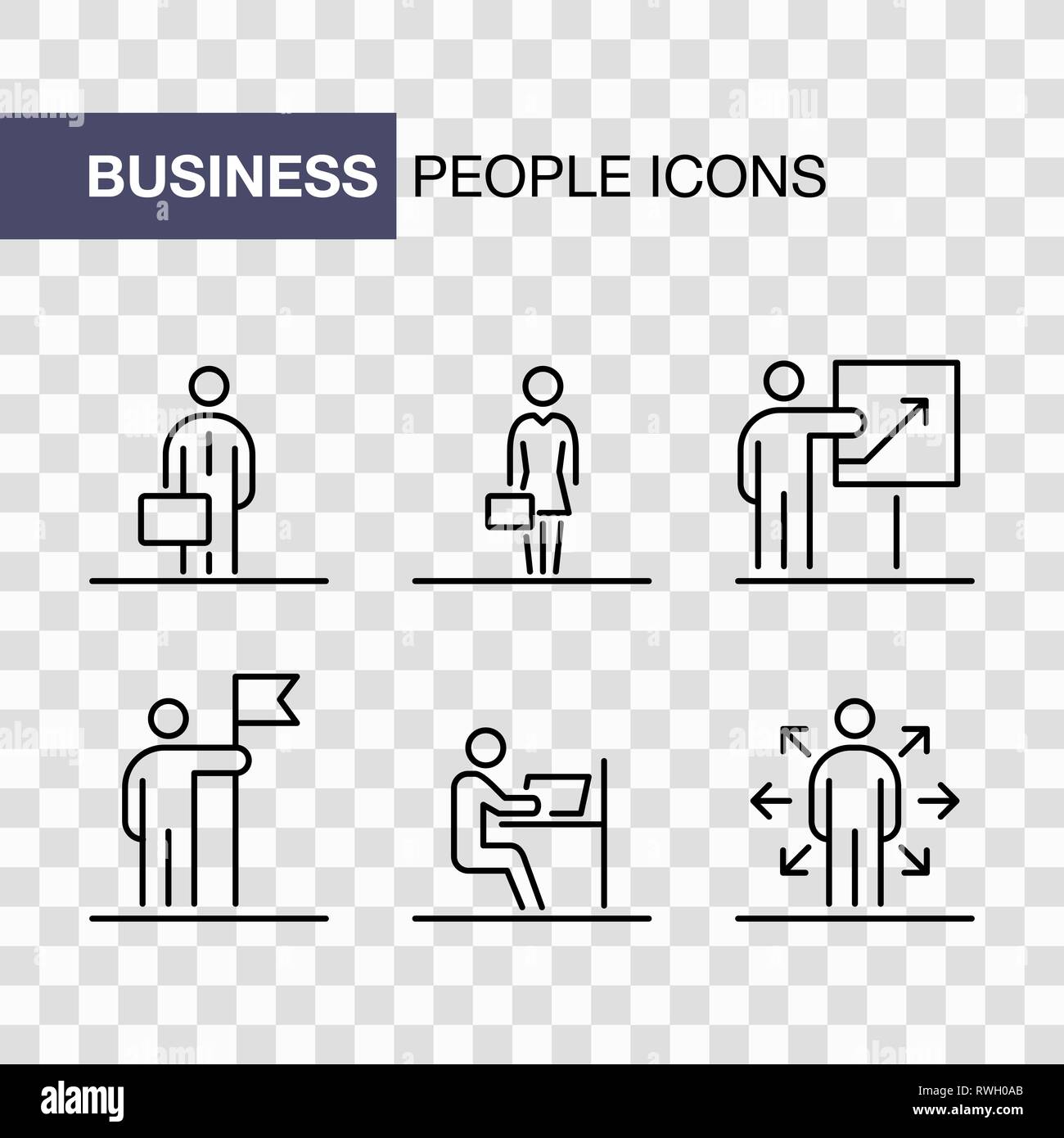 Geschäftsleute Icons Set einfache Linie flache Abbildung isoliert. Stock Vektor