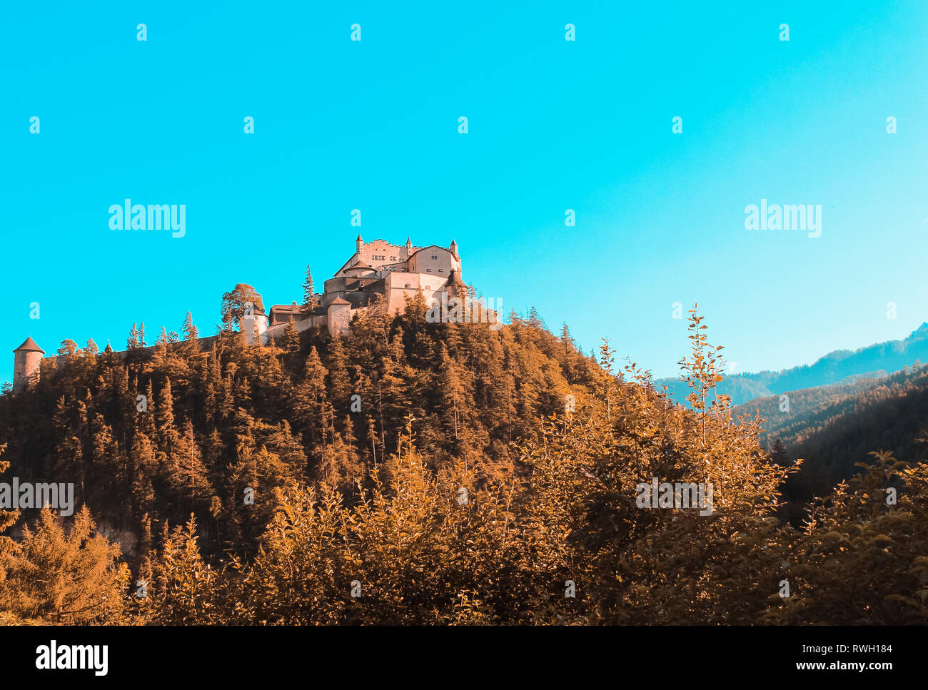 Burg Hohenwerfen in Salzburg. Stockfoto