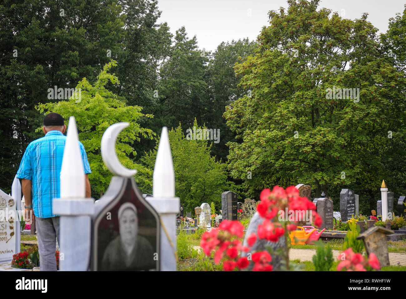 Essen, Nordrhein-Westfalen, Ruhrgebiet, Deutschland - Das Hallopark im Essener Norden ist eine der ältesten Grünanlagen in Essen, hier der Muslimischen par Stockfoto