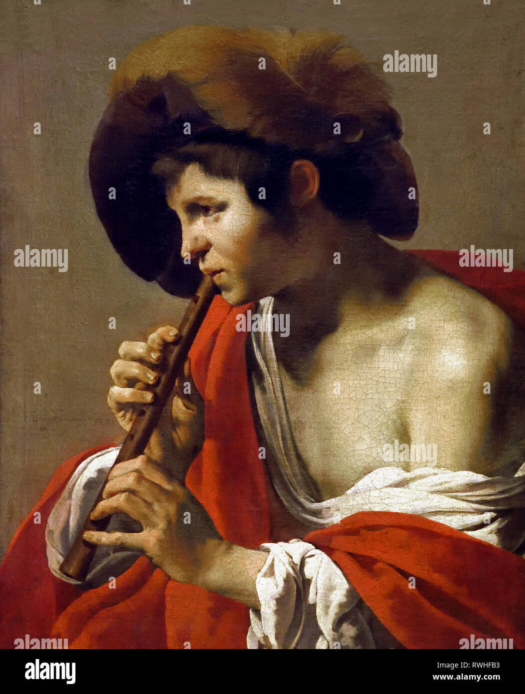 Flötenspieler 1621 Hendrick ter Brugghen, 1588-1629, Niederländisch der Niederlande, Stockfoto