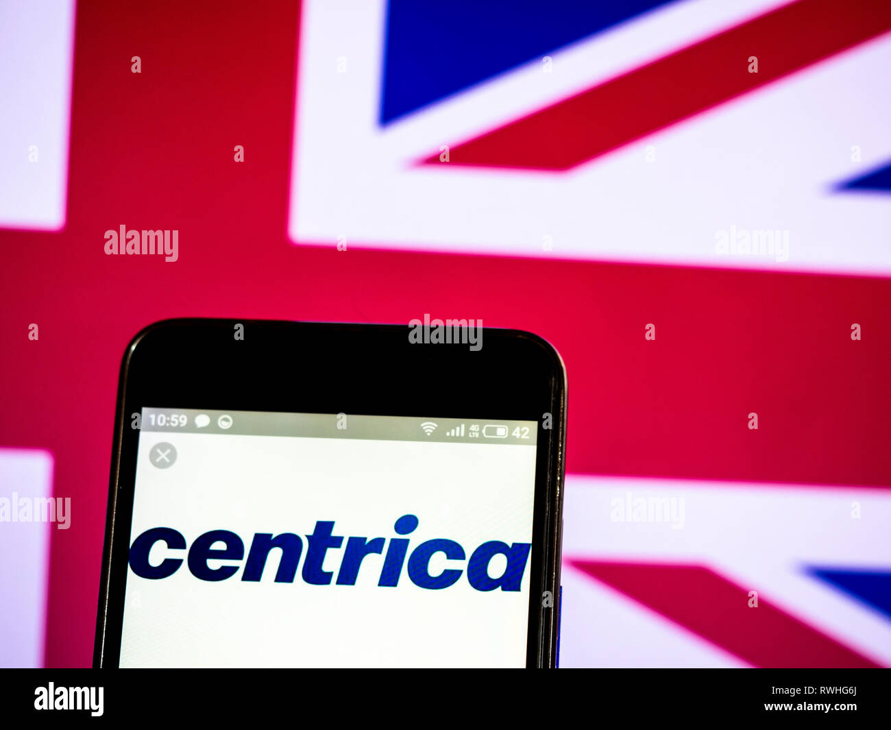 Centrica plc Firmenlogo auf dem Smartphone angezeigt. Stockfoto